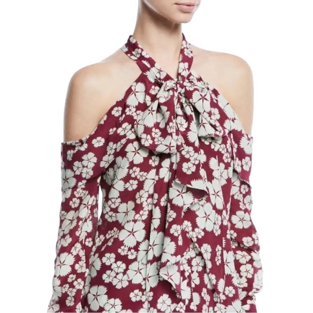 Alexis Barry Silk Tie neck Floral Cold Shoulder Top